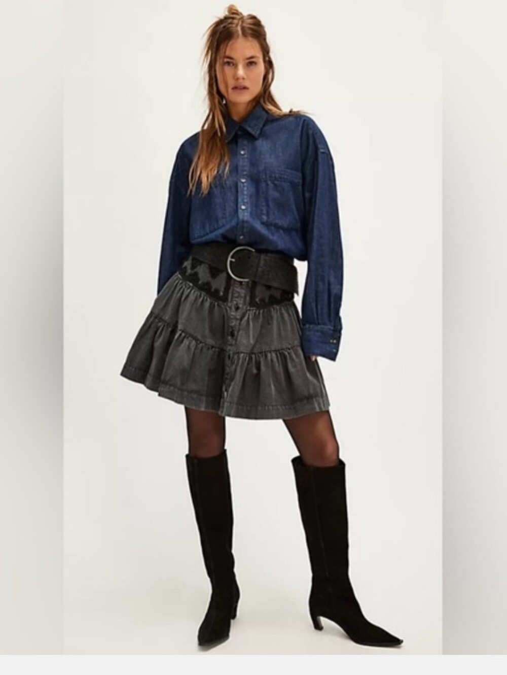 Free People August Denim Mini Skirt Sz 4
